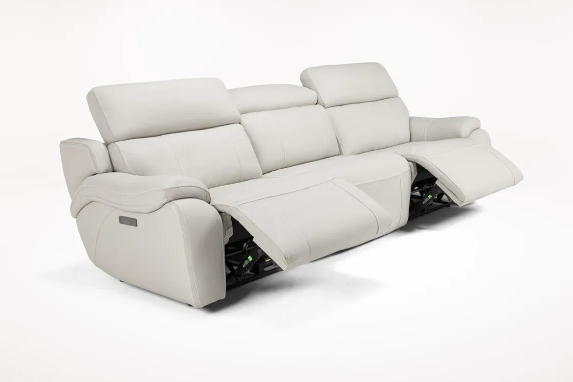 Mor Furniture Imperial 2 Power Sofa In Blanca Light Gray Leather