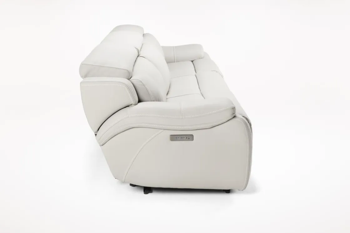 Mor Furniture Imperial 2 Power Sofa In Blanca Light Gray Leather