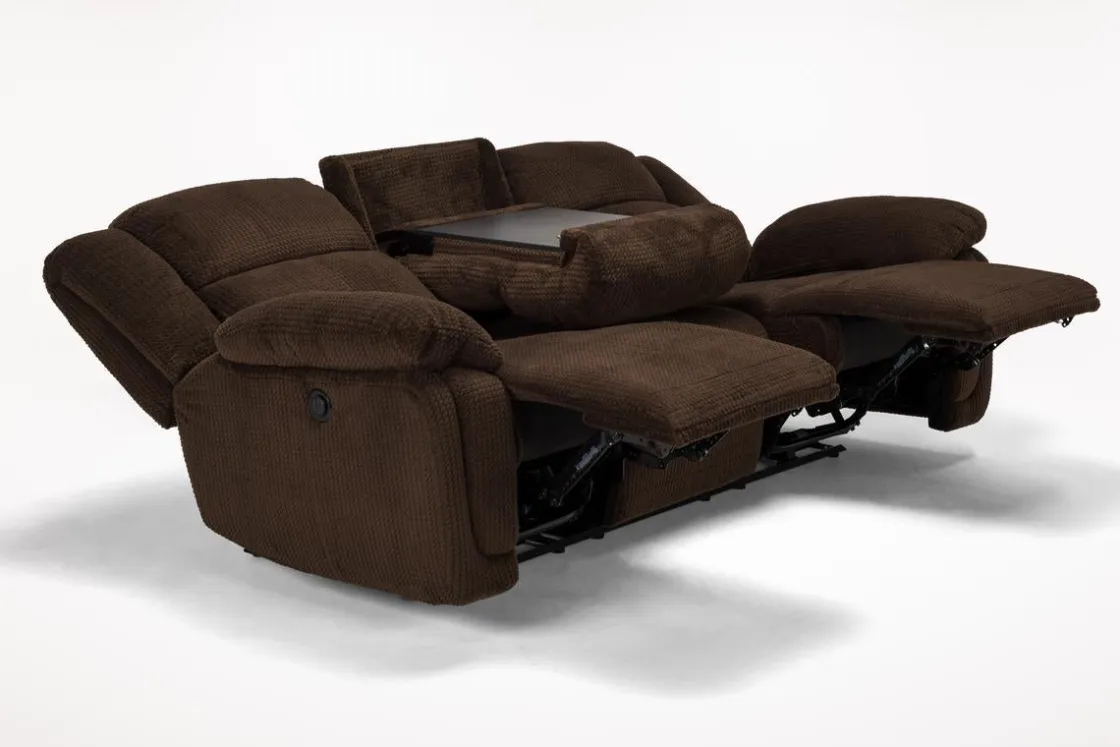 Mor Furniture Jayne Power Sofa W/ Drop Down Table In Brown