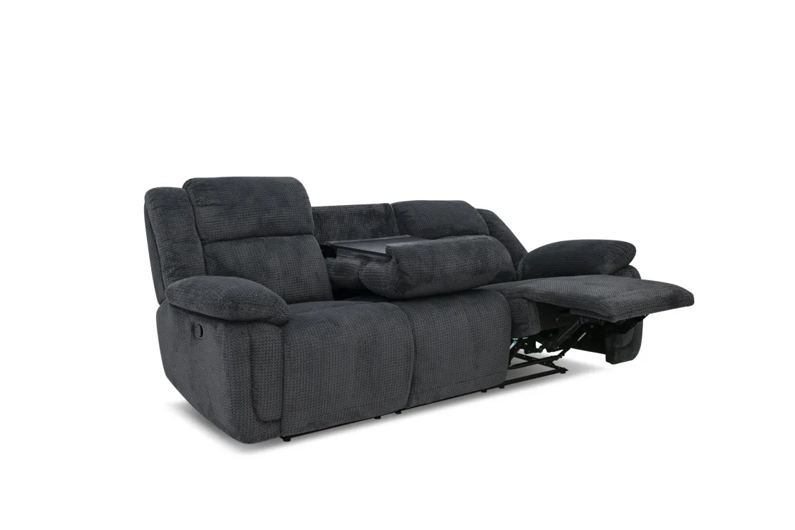 Mor Furniture Jayne Reclining Sofa W/ Drop Down Table In Charcoal