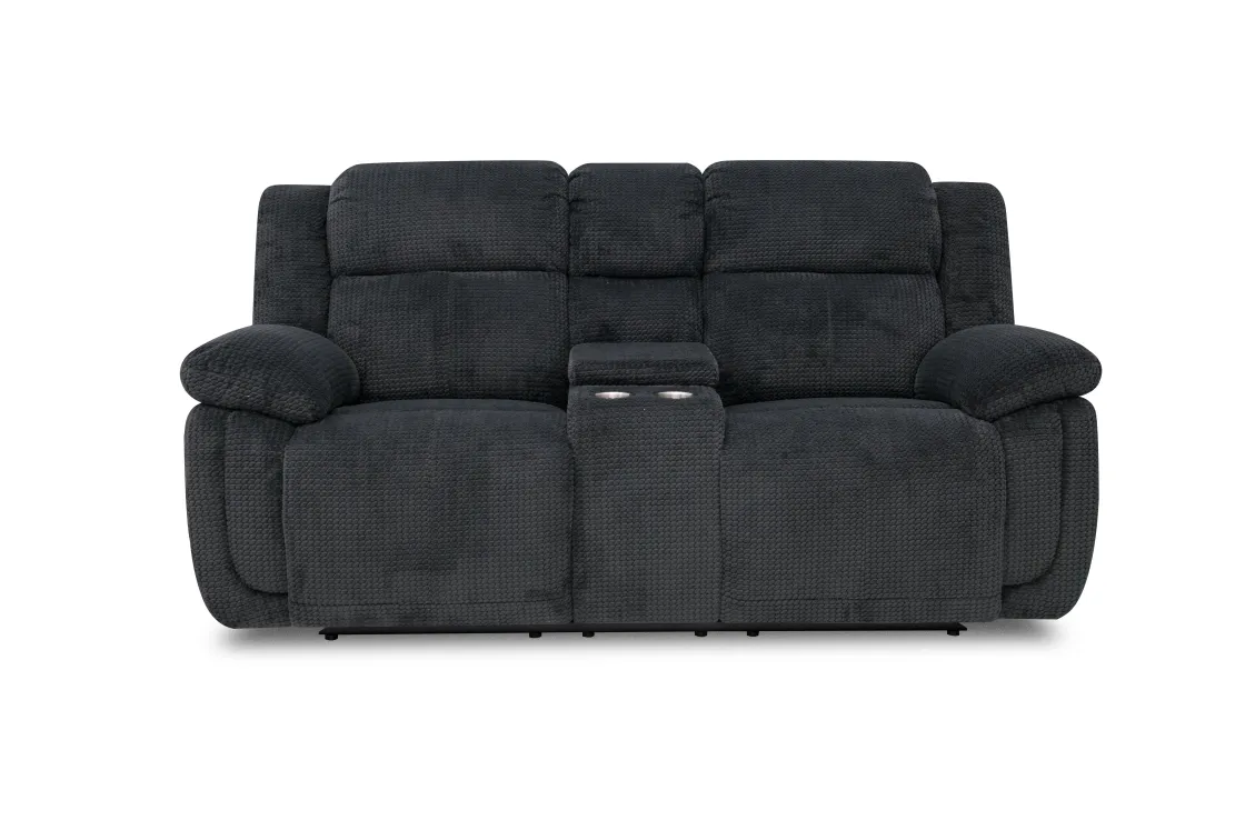 Mor Furniture Jayne Reclining Sofa W/ Drop Down Table & Console Loveseat In Charcoal