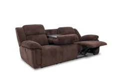Mor Furniture Jayne Reclining Sofa W/ Drop Down Table & Console Loveseat In Charcoal