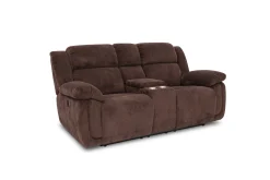 Mor Furniture Jayne Reclining Sofa W/ Drop Down Table & Console Loveseat In Charcoal