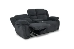 Mor Furniture Jayne Reclining Sofa W/ Drop Down Table & Console Loveseat In Charcoal