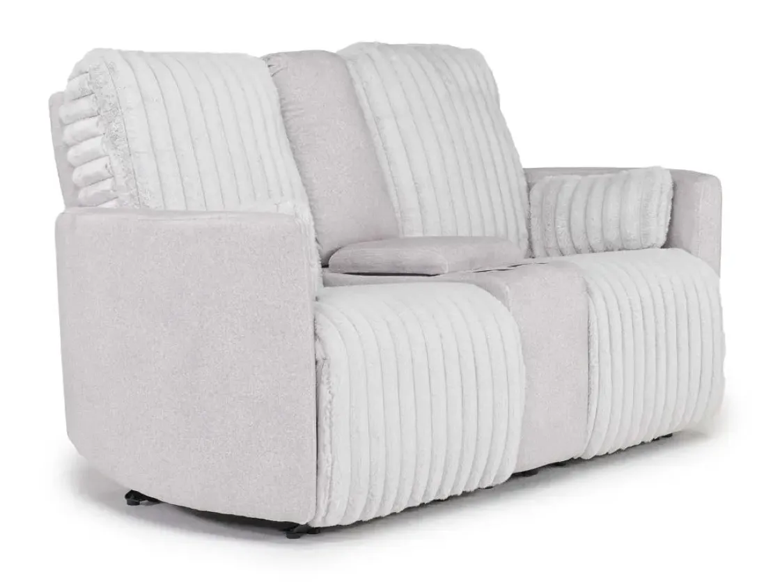 Mor Furniture Jessica Reclining Console Loveseat In Presley Fog/Charlotte Mist