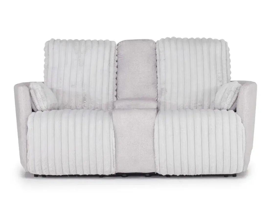 Mor Furniture Jessica Reclining Console Loveseat In Presley Fog/Charlotte Mist