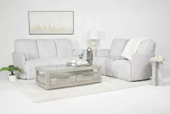 Mor Furniture Jessica Reclining Sofa & Console Loveseat In Presley Fog/Charlotte Mist