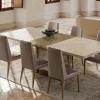 Mor Furniture Jo 83" Dining Table & 6 Chairs In Gold/Travertino Eco Stone