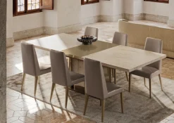 Mor Furniture Jo 83" Dining Table & 6 Chairs In Gold/Travertino Eco Stone