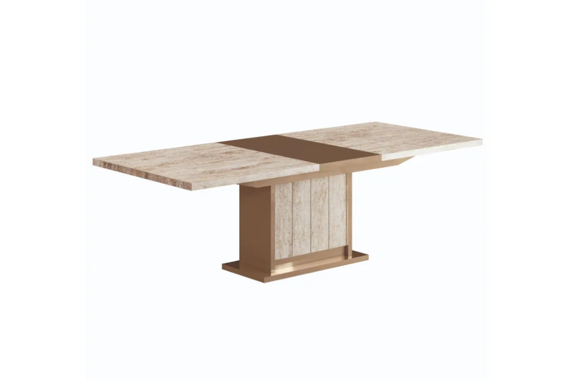 Mor Furniture Jo 83" Dining Table & 6 Chairs In Gold/Travertino Eco Stone