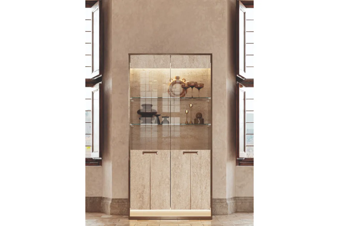 Mor Furniture Jo Curio Cabinet In Gold/Travertino Eco Stone