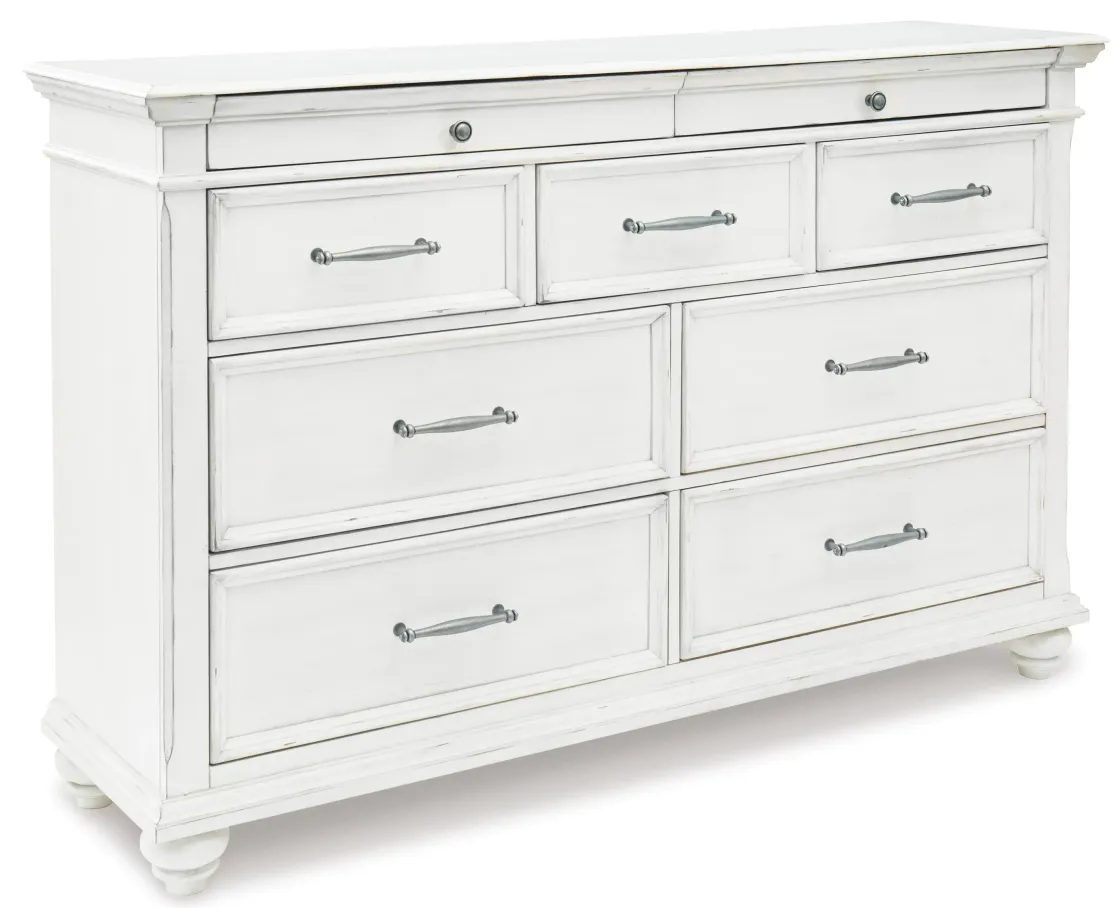 Mor Furniture Kanwyn Panel Bed, Dresser, Mirror & Nightstand In White Wash, Queen