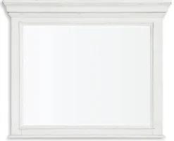 Mor Furniture Kanwyn Upholstered Panel Bed, Dresser, Mirror & Nightstand In White Wash, Queen