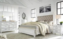 Mor Furniture Kanwyn Upholstered Panel Bed In White Wash, Queen
