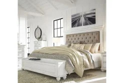 Mor Furniture Kanwyn Upholstered Panel Bed W/ Storage In White Wash, Queen