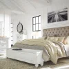 Mor Furniture Kanwyn Upholstered Panel Bed W/ Storage, Dresser, Mirror & Nightstand In White Wash, Queen