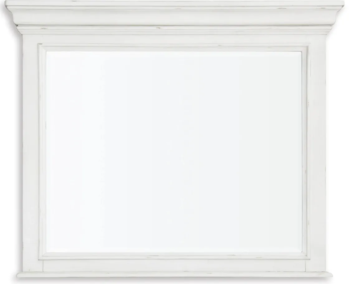 Mor Furniture Kanwyn Upholstered Panel Bed W/ Storage, Dresser, Mirror & Nightstand In White Wash, Queen