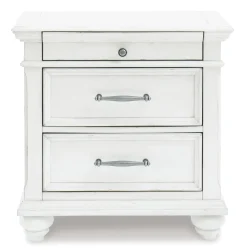 Mor Furniture Kanwyn Upholstered Panel Bed W/ Storage, Dresser, Mirror & Nightstand In White Wash, Queen