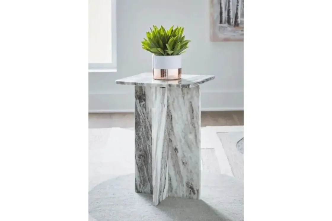 Mor Furniture Keithwell Round Accent Table In Gray & White