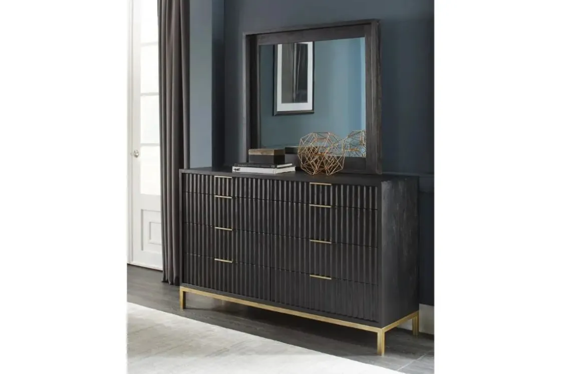 Mor Furniture Kentfield Platform Bed, Dresser, Mirror & Nightstand In Black Drifted Oak, Full