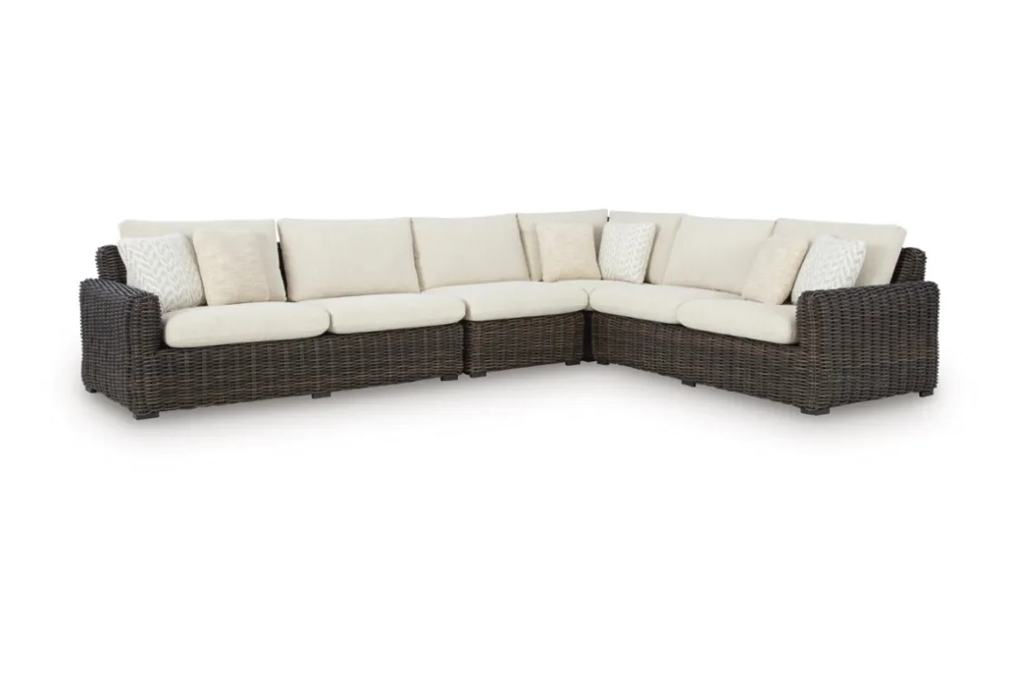 Mor Furniture Kimora Outdoor 4 Piece Sectional In Beige/Dark Brown