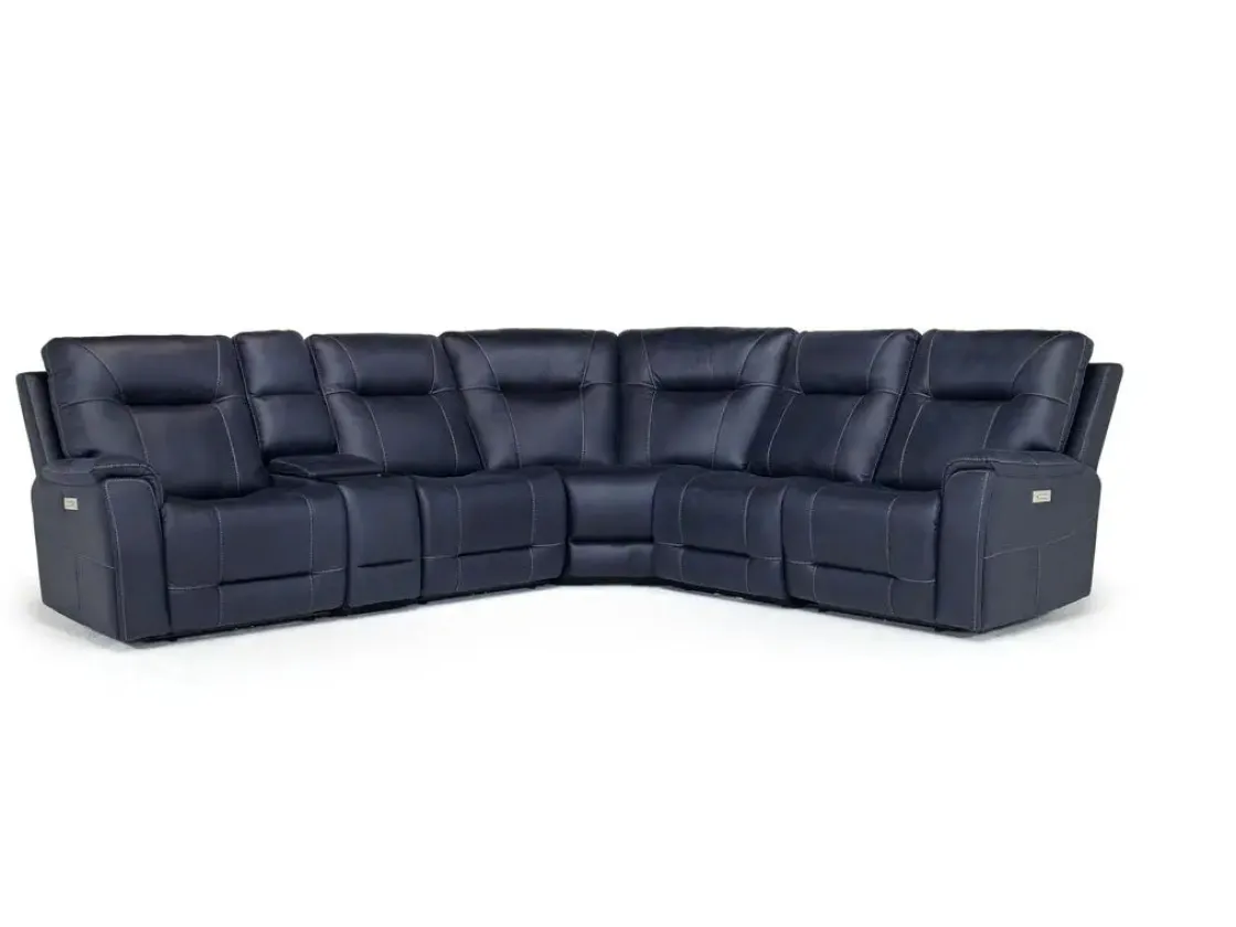 Mor Furniture Kingston 6 Piece 3 Power Sectional W/ 3 Power Armless Recliner In Canyon Ocean