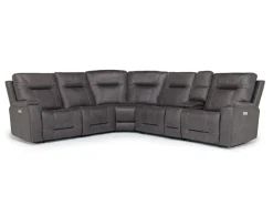 Mor Furniture Kingston 6 Piece 3 Power Sectional W/ 3 Power Armless Recliner In Canyon Ocean