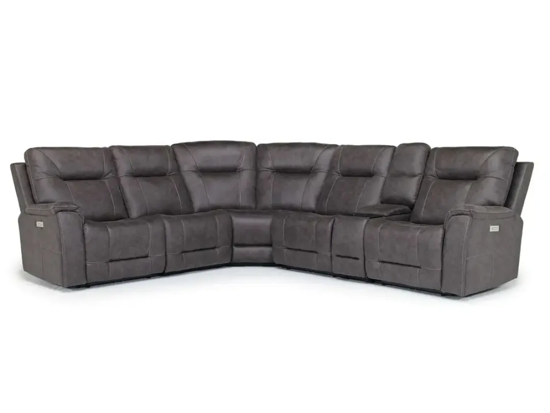 Mor Furniture Kingston 6 Piece 3 Power Sectional W/ 3 Power Armless Recliner In Canyon Ocean