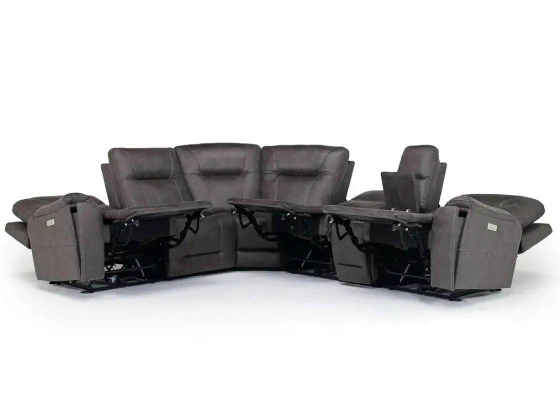 Mor Furniture Kingston 6 Piece 3 Power Sectional W/ 3 Power Armless Recliner In Canyon Ocean