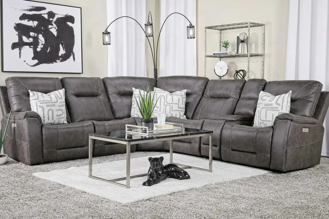 Mor Furniture Kingston 6 Piece 3 Power Sectional W/ 3 Power Armless Recliner In Canyon Ocean