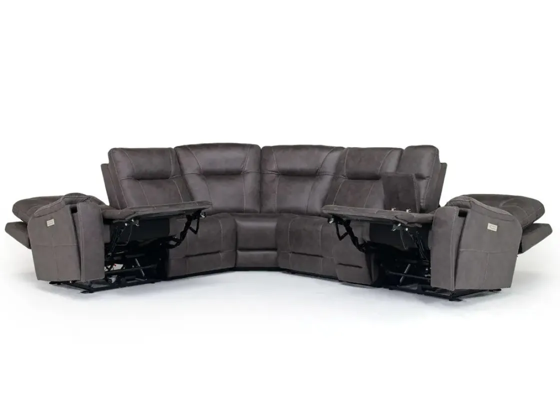 Mor Furniture Kingston 6 Piece 3 Power Sectional In Canyon Ocean