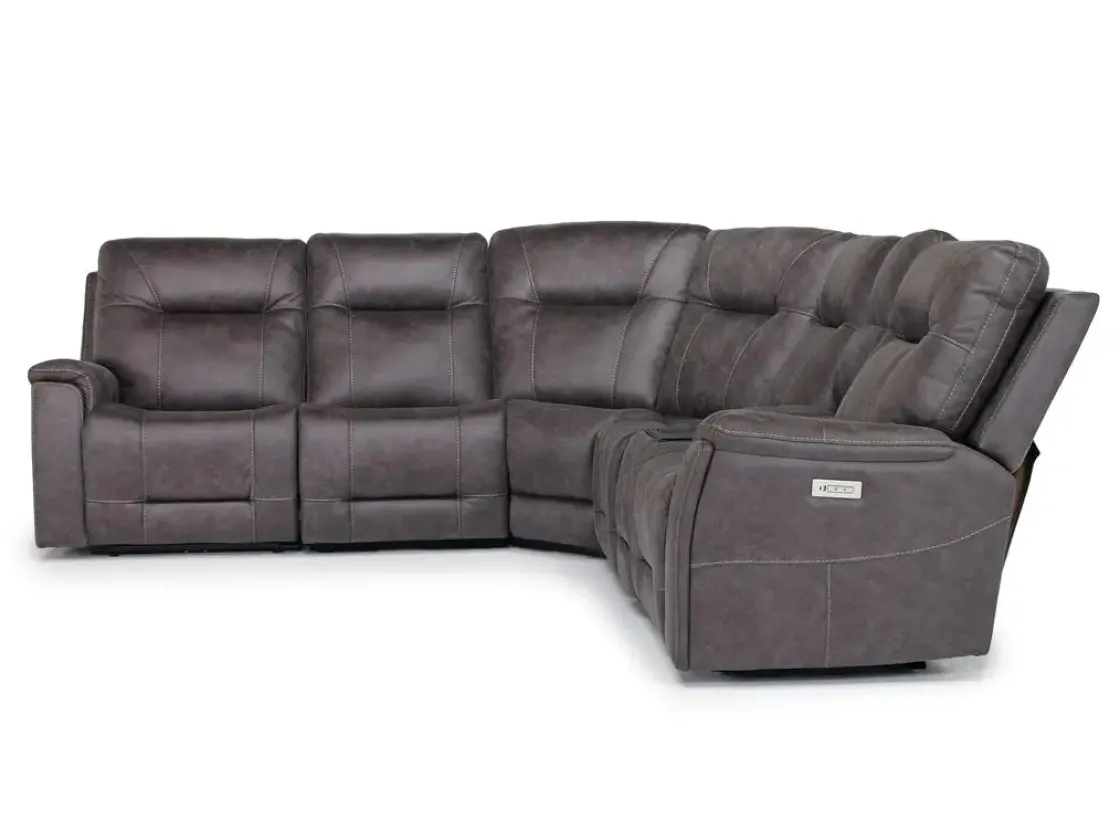 Mor Furniture Kingston 6 Piece 3 Power Sectional In Canyon Ocean