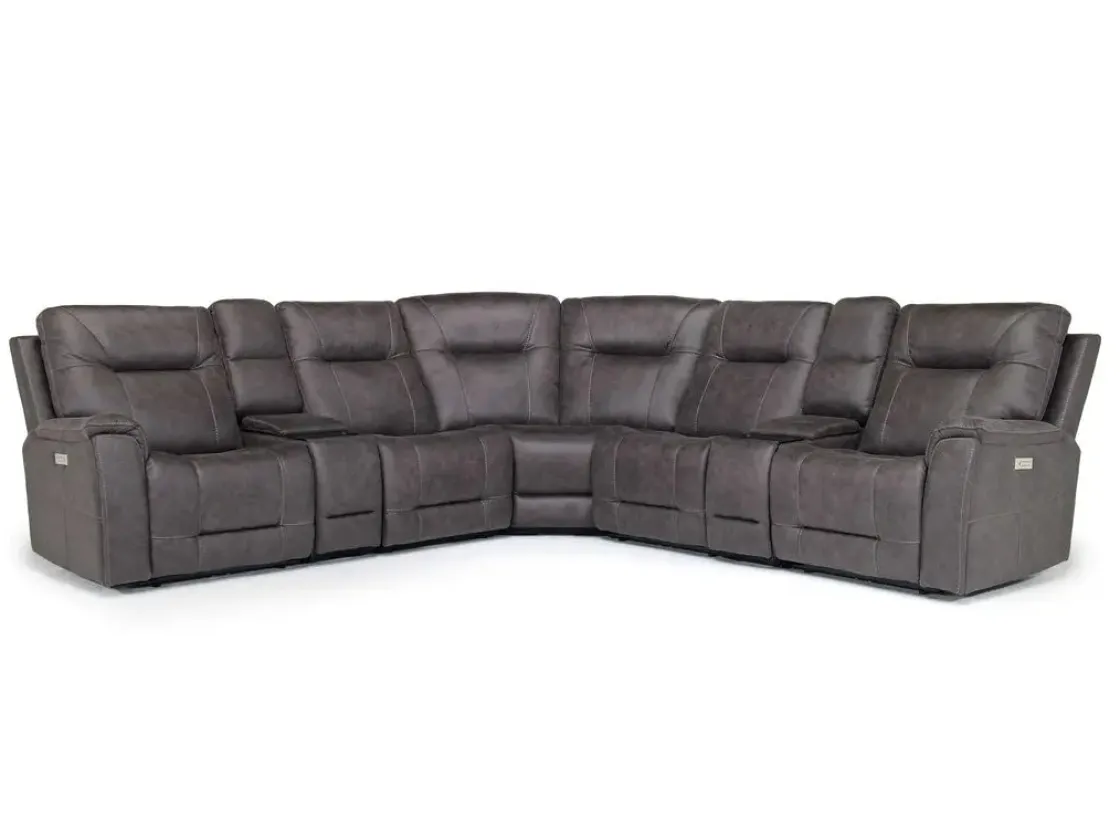 Mor Furniture Kingston 7 Piece Sectional W/ 3 Power Armless Recliner & Usb In Canyon Ocean