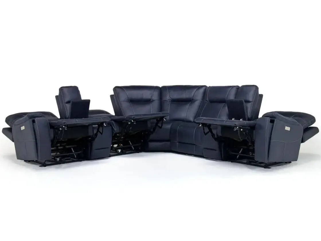 Mor Furniture Kingston 7 Piece Sectional W/ 3 Power Armless Recliner & Usb In Canyon Ocean