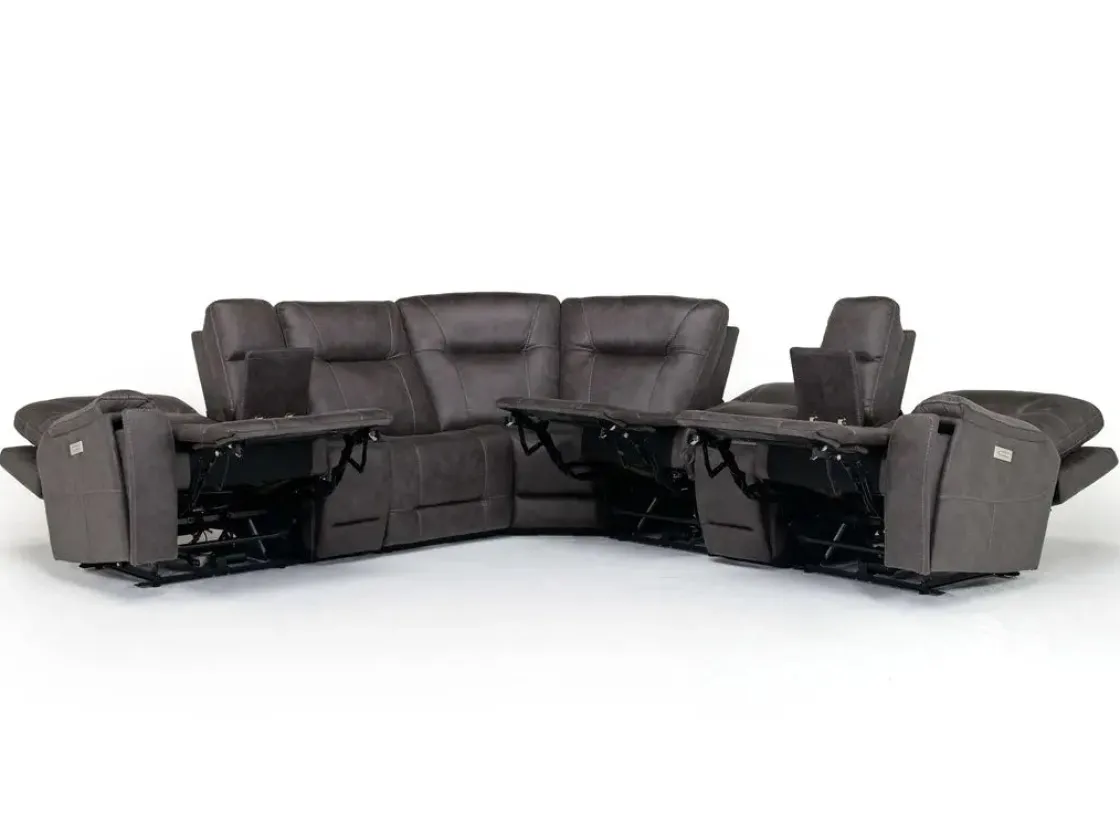 Mor Furniture Kingston 7 Piece Sectional W/ 3 Power Armless Recliner & Usb In Canyon Ocean