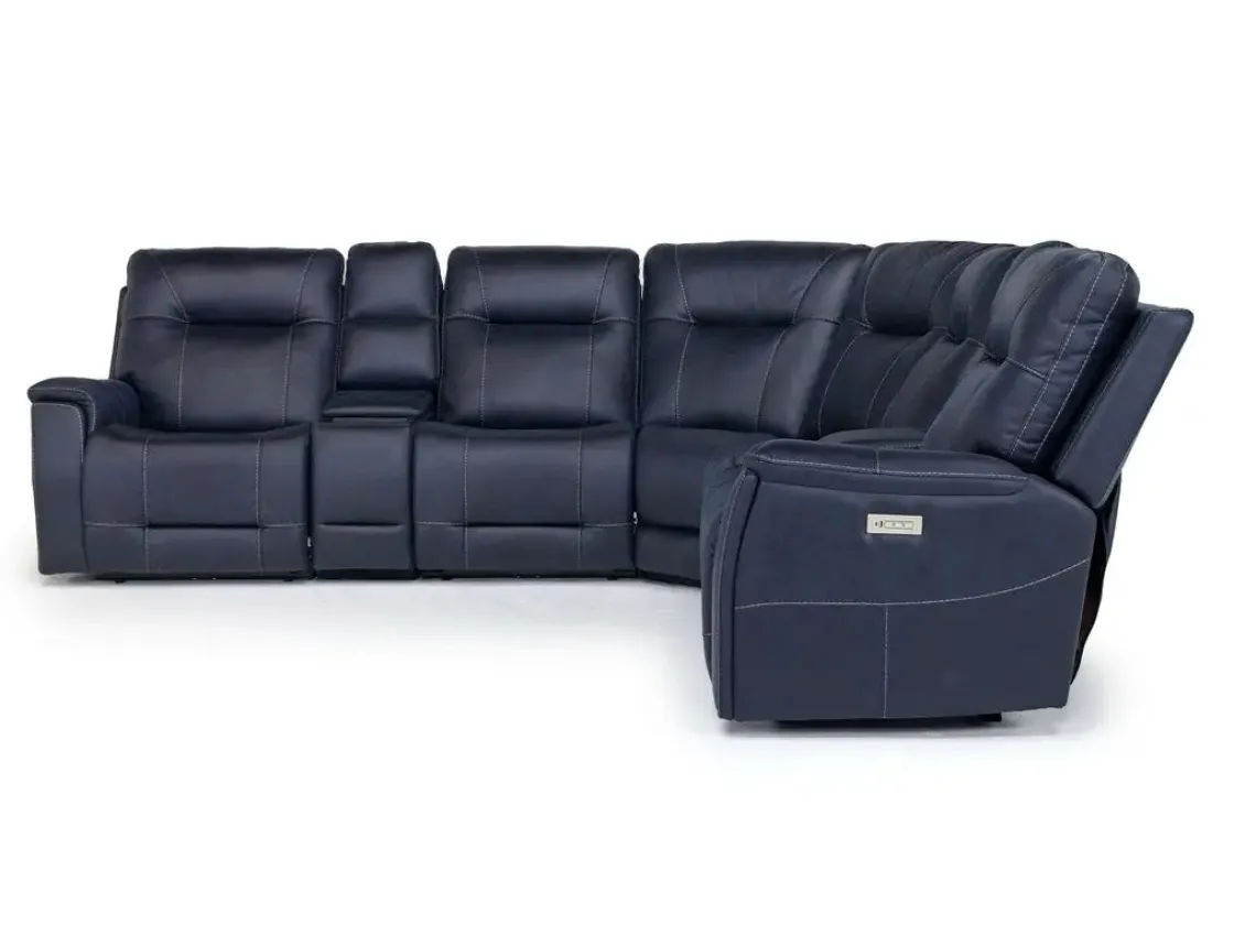 Mor Furniture Kingston 7 Piece Sectional W/ 3 Power Armless Recliner & Usb In Canyon Ocean