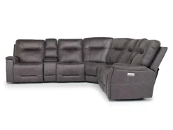 Mor Furniture Kingston 7 Piece Sectional W/ 3 Power Armless Recliner & Usb In Canyon Ocean