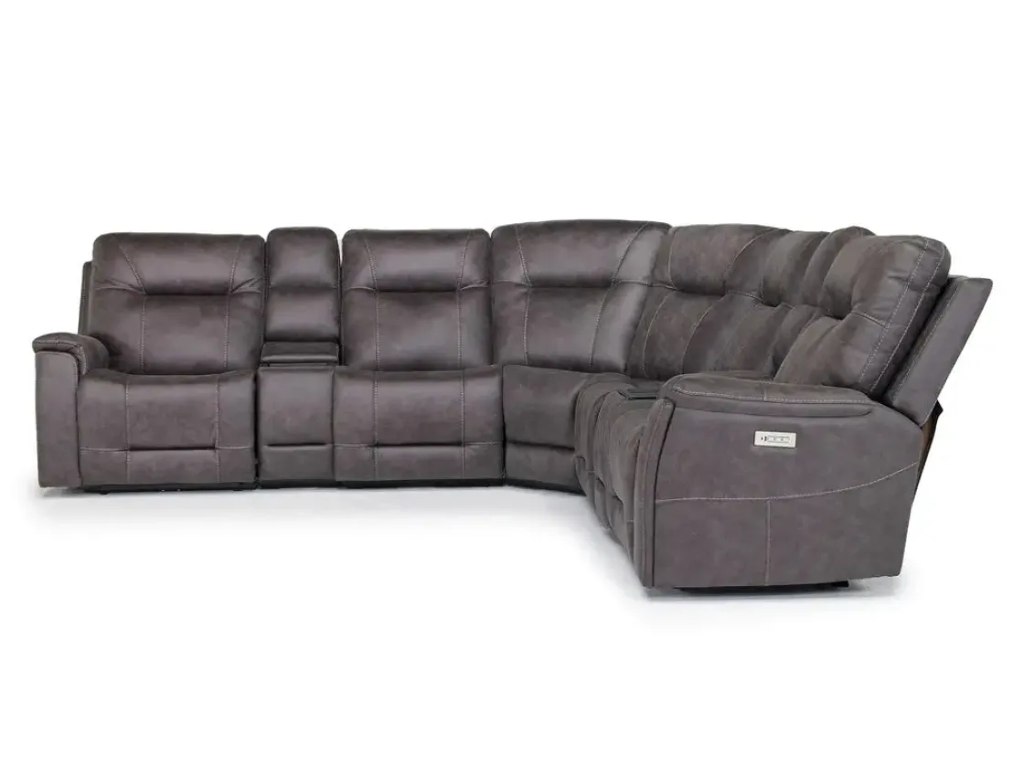 Mor Furniture Kingston 7 Piece Sectional W/ 3 Power Armless Recliner & Usb In Canyon Ocean