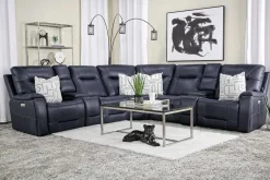 Mor Furniture Kingston 7 Piece Sectional W/ 3 Power Armless Recliner & Usb In Canyon Ocean
