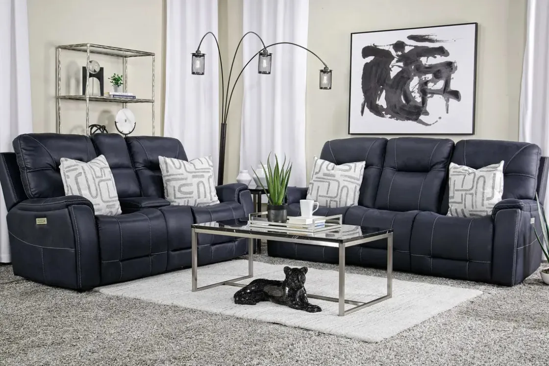 Mor Furniture Kingston 3 Power Console Loveseat In Ocean Blue