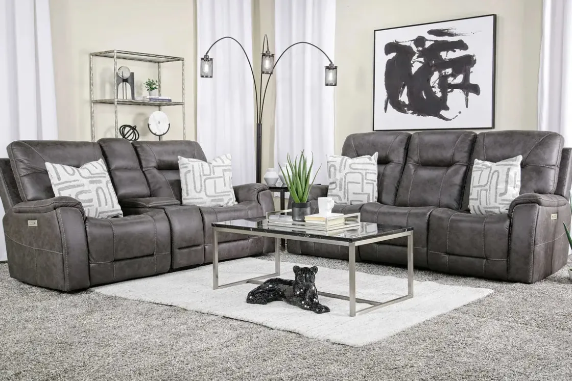 Mor Furniture Kingston 3 Power Sofa & Console Loveseat In Ocean Blue