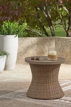 Mor Furniture Laguna Heights Outdoor Round End Table In Beige