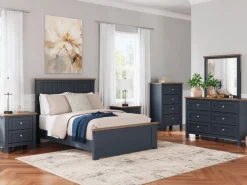Mor Furniture Landocken Panel Bed, Dresser, Mirror & Nightstand In Brown/Blue, Twin