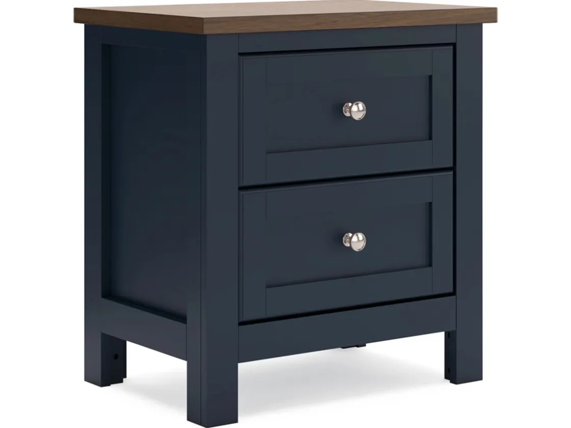 Mor Furniture Landocken Panel Bed, Dresser, Mirror & Nightstand In Brown/Blue, Twin