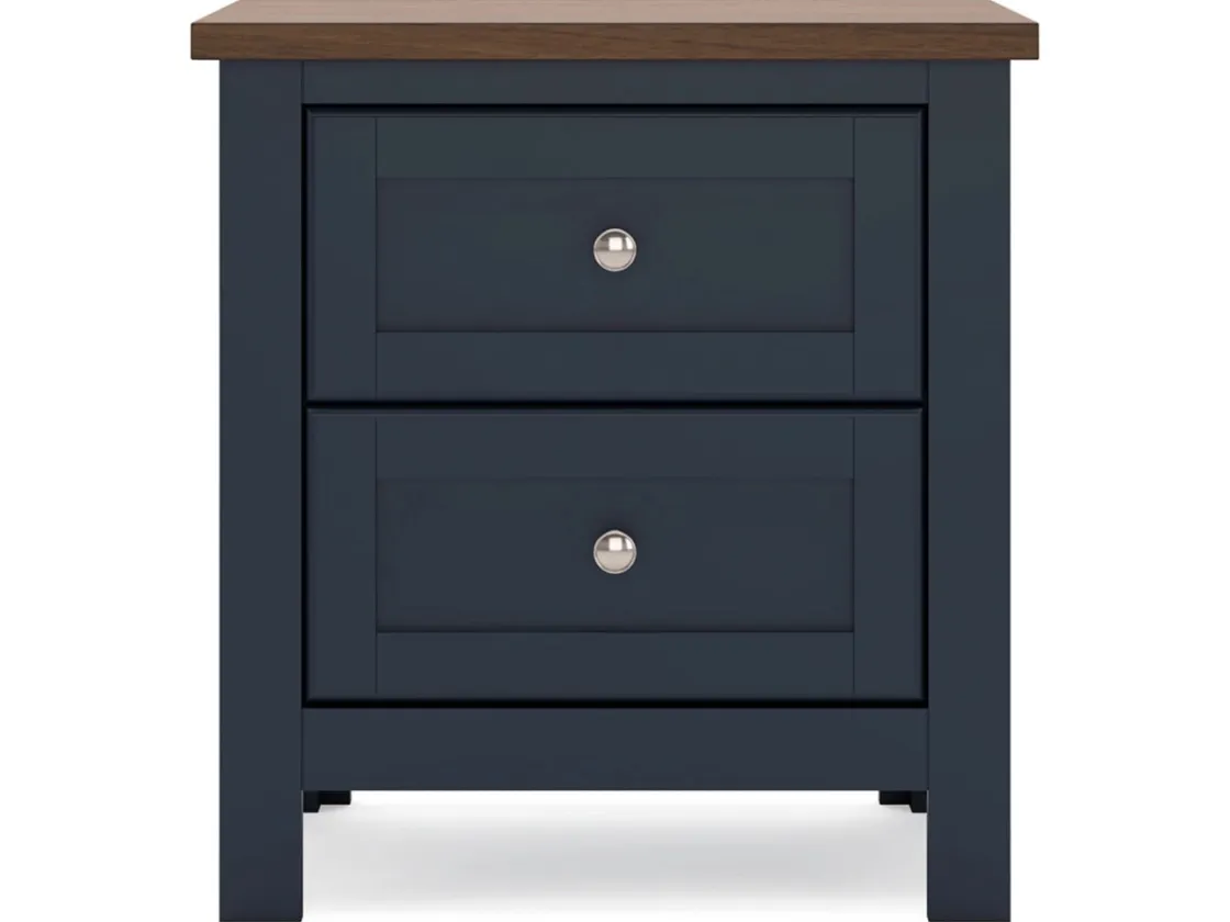 Mor Furniture Landocken Panel Bed, Dresser, Mirror & Nightstand In Brown/Blue, Twin