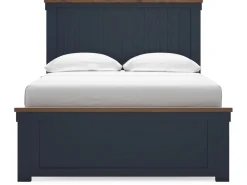 Mor Furniture Landocken Panel Bed, Dresser, Mirror & Nightstand In Brown/Blue, Twin