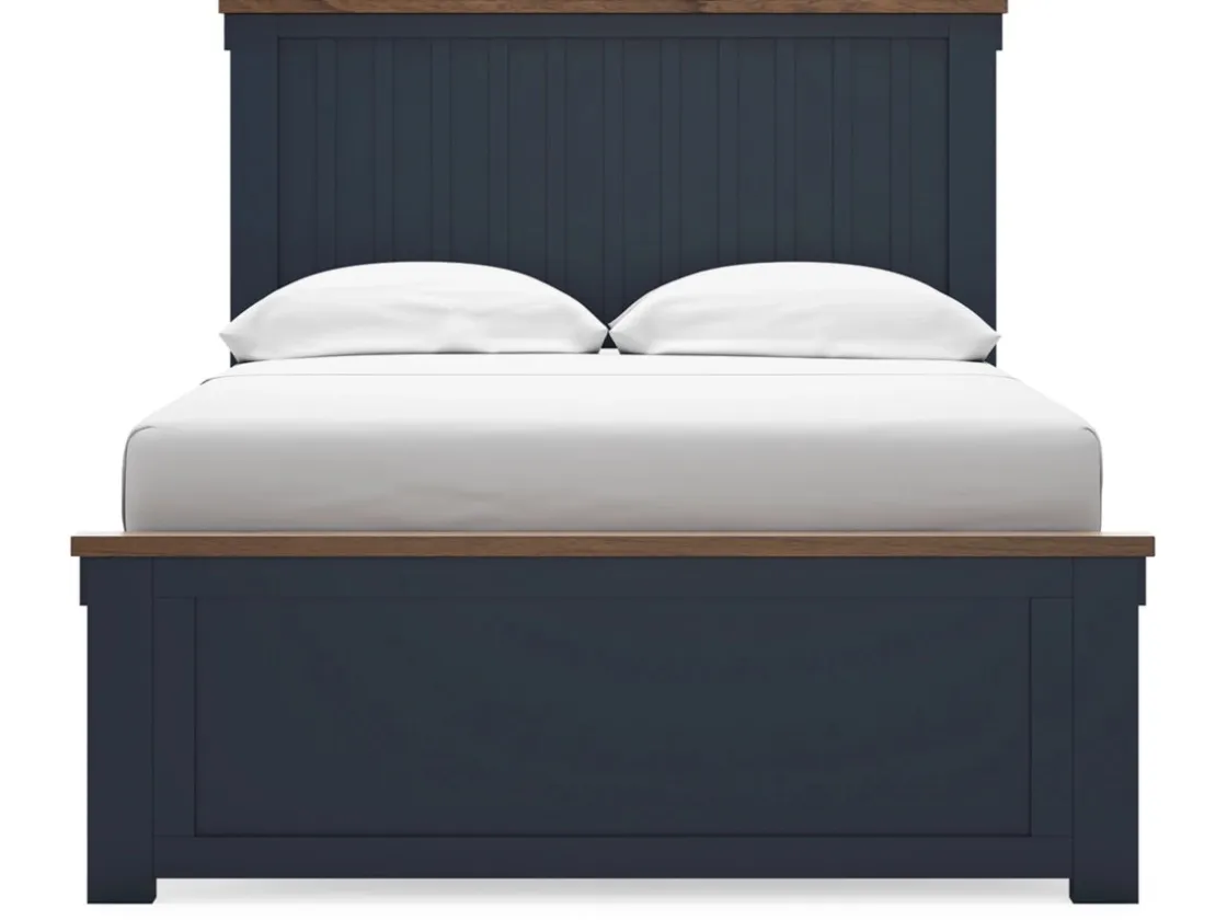 Mor Furniture Landocken Panel Bed, Dresser, Mirror & Nightstand In Brown/Blue, Twin