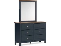Mor Furniture Landocken Panel Bed, Dresser, Mirror & Nightstand In Brown/Blue, Twin