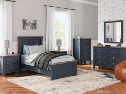 Mor Furniture Landocken Panel Bed In Brown/Blue, Twin