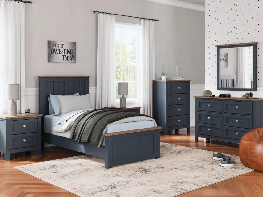 Mor Furniture Landocken Panel Bed In Brown/Blue, Twin